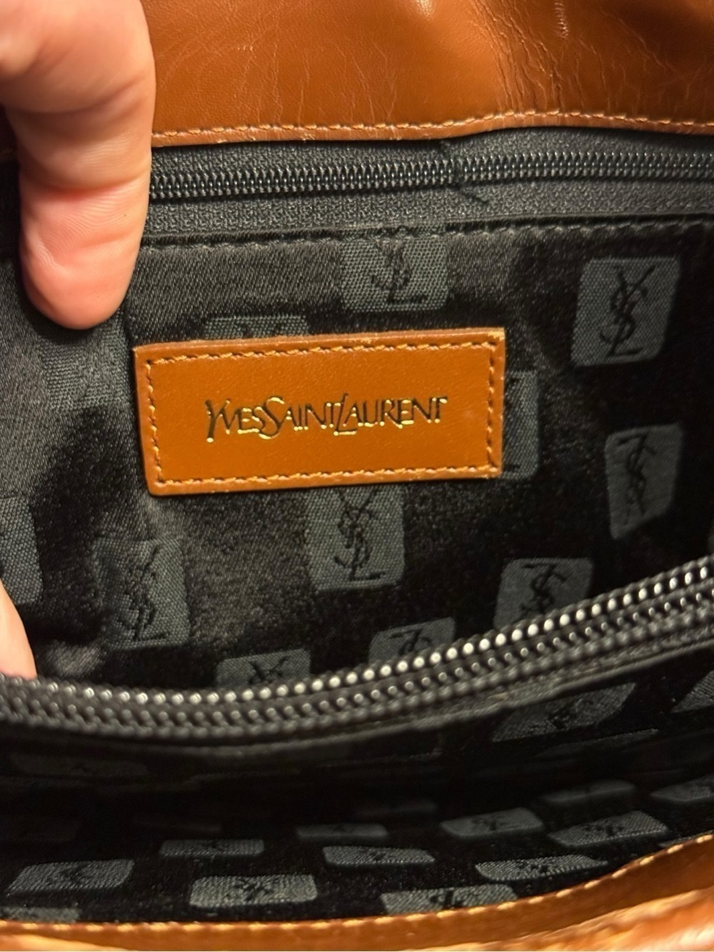 Yves Saint Laurent YSL Vintage Black Canvas Brown Leather Bucket Tote Bag COA - Picture 11 of 15